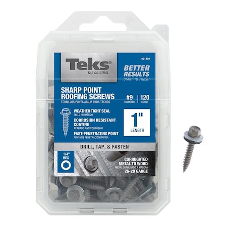 Sheet Metal Screw, #9 x 1 in, Steel, Flange Hex Head, External Hex Drive, 120 PK